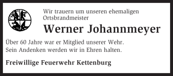 Traueranzeige von Werner Johannmeyer von KREISZEITUNG SYKE