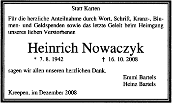 Traueranzeige von Heinrich Nowaczyk von KREISZEITUNG SYKE