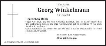 Traueranzeige von Georg Winkelmann von KREISZEITUNG SYKE