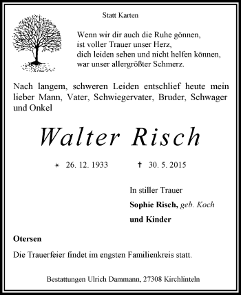 Traueranzeige von Walter Risch von KRZ