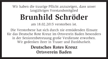 Traueranzeige von Brunhild Schröder von KRZ