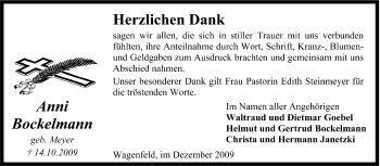 Traueranzeige von Anni Bockelmann von KREISZEITUNG SYKE