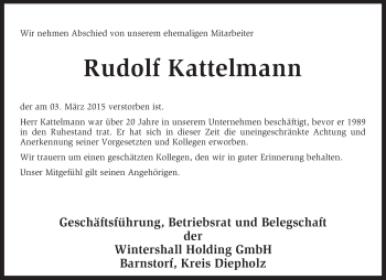 Traueranzeige von Rudolf Kattelmann von KRZ