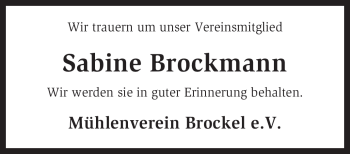 Traueranzeige von Sabine Brockmann von KREISZEITUNG SYKE