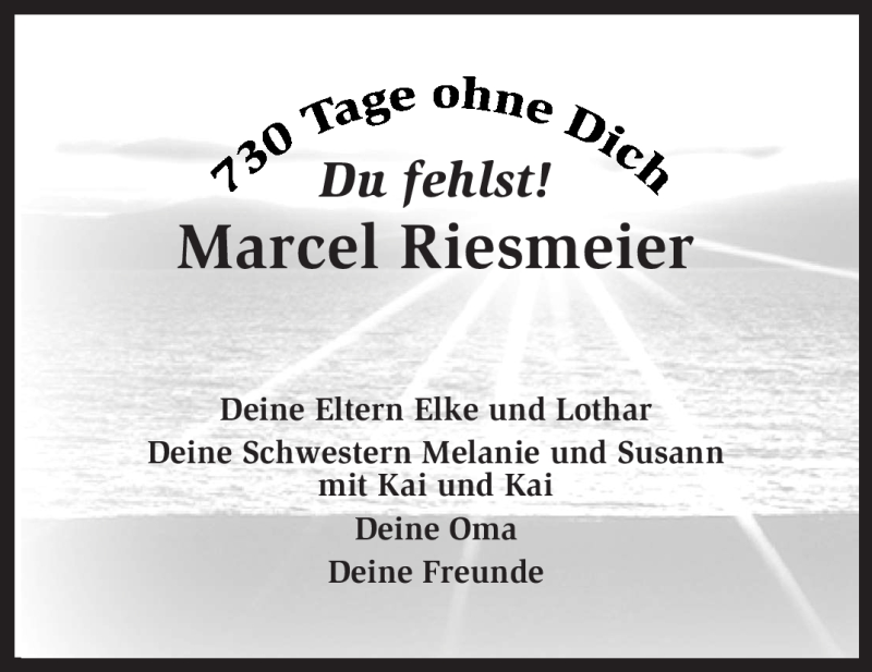  Traueranzeige für Marcel Riesmeier vom 09.06.2011 aus KREISZEITUNG SYKE
