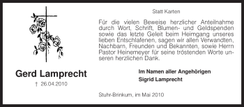 Traueranzeige von Gerd Lamprecht von KREISZEITUNG SYKE