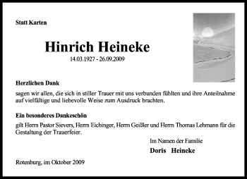 Traueranzeige von Hinrich Heineke von KREISZEITUNG SYKE