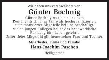 Traueranzeige von Günter Bochnig von KREISZEITUNG SYKE