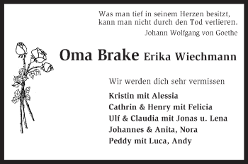 Traueranzeige von Erika Wiechmann von KRZ