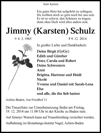 Traueranzeige von Jimmy Schulz von KRZ