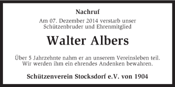 Traueranzeige von Walter Albers von KRZ