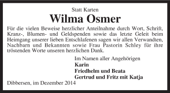 Traueranzeige von Wilma Osmer von KRZ