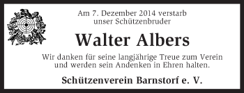 Traueranzeige von Walter Albers von KRZ