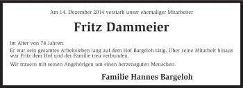 Traueranzeige von Fritz Dammeier von KRZ