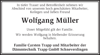 Traueranzeige von Wolfgang Müller von KRZ