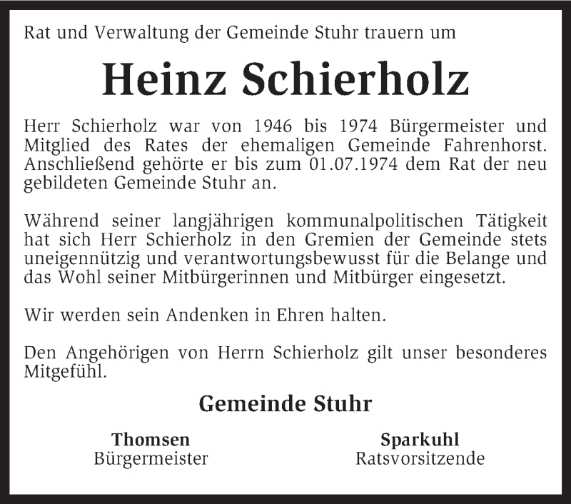  Traueranzeige für Heinz Schierholz vom 17.12.2014 aus KRZ