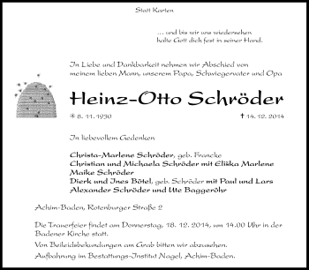 Traueranzeige von Heinz-Otto Schröder von KRZ