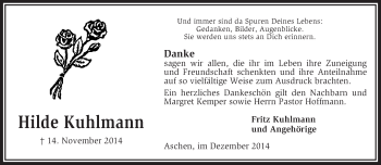 Traueranzeige von Hilde Kuhlmann von KRZ