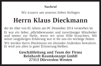 Traueranzeige von Klaus Dieckmann von KRZ