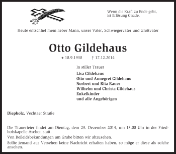 Traueranzeige von Otto Gildehaus von KRZ