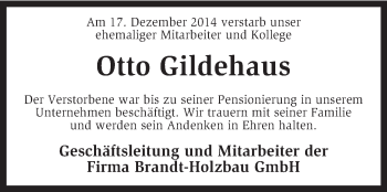 Traueranzeige von Otto Gildehaus von KRZ