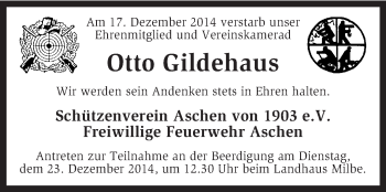 Traueranzeige von Otto Gildehaus von KRZ