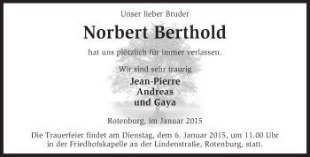 Traueranzeige von Norbert Berthold von KRZ
