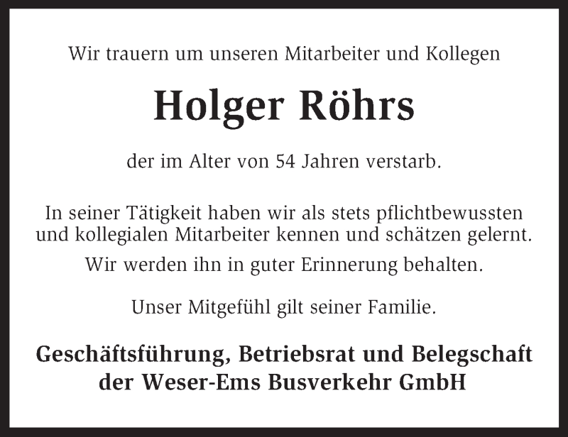  Traueranzeige für Holger Röhrs vom 20.12.2014 aus KRZ