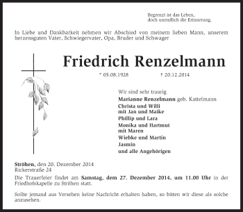 Traueranzeige von Friedrich Renzelmann von KRZ