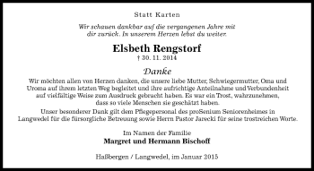 Traueranzeige von Elsbeth Rengstorf von KRZ