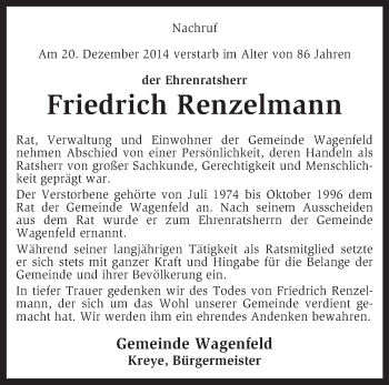 Traueranzeige von Friedrich Renzelmann von KRZ