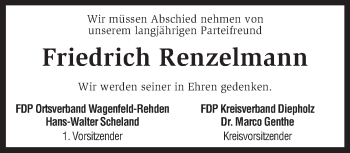 Traueranzeige von Friedrich Renzelmann von KRZ