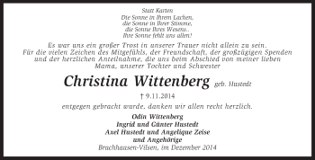 Traueranzeige von Christina Wittenberg von KRZ