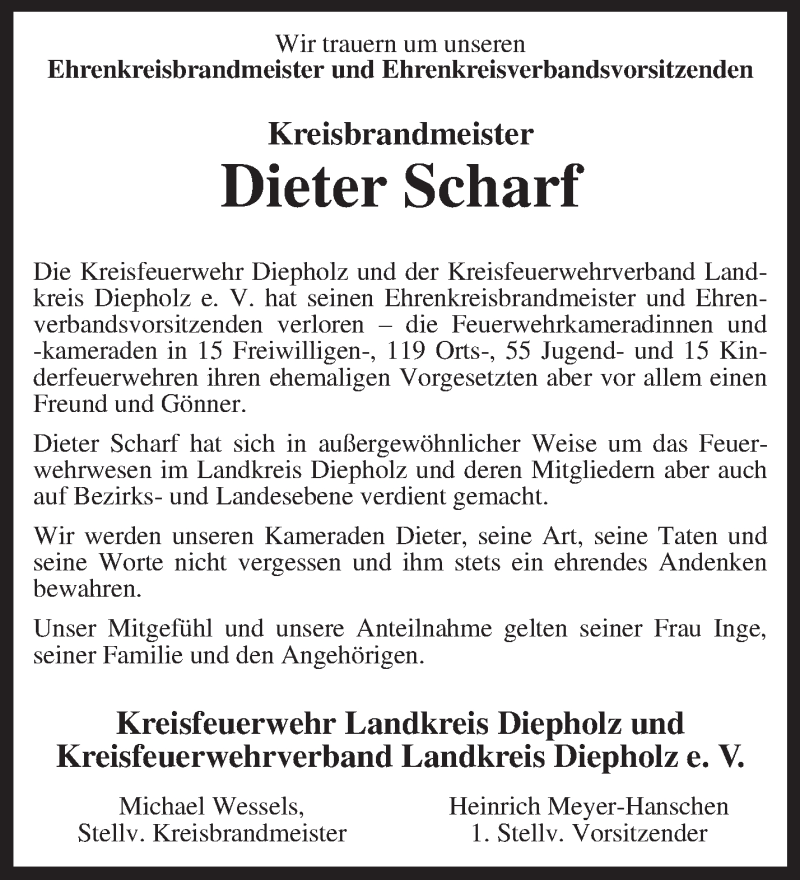  Traueranzeige für Dieter Scharf vom 24.12.2014 aus KRZ