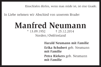 Traueranzeige von Manfred Neumann von KRZ