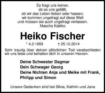 Traueranzeige von Heiko Fischer von KRZ