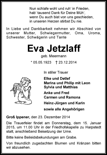 Traueranzeige von Eva Jetzlaff von KRZ