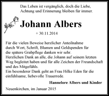 Traueranzeige von Johann Albers von KRZ