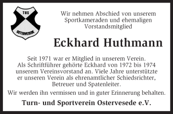 Traueranzeige von Eckhard Huthmann von KRZ