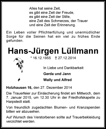 Traueranzeige von Hans-Jürgen Lüllmann von KRZ