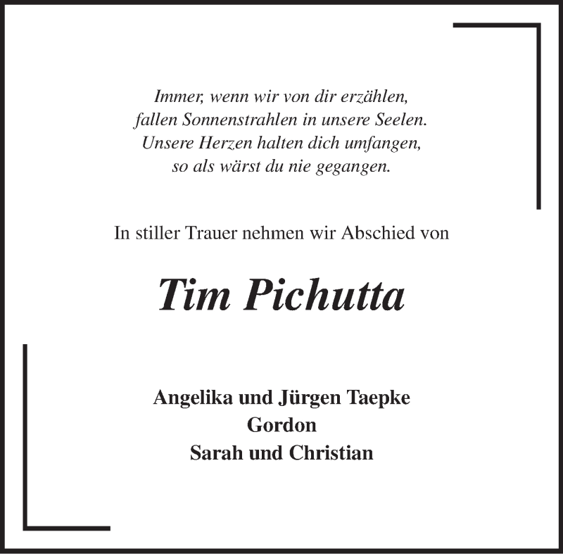  Traueranzeige für Tim Pichutta vom 03.01.2015 aus KRZ