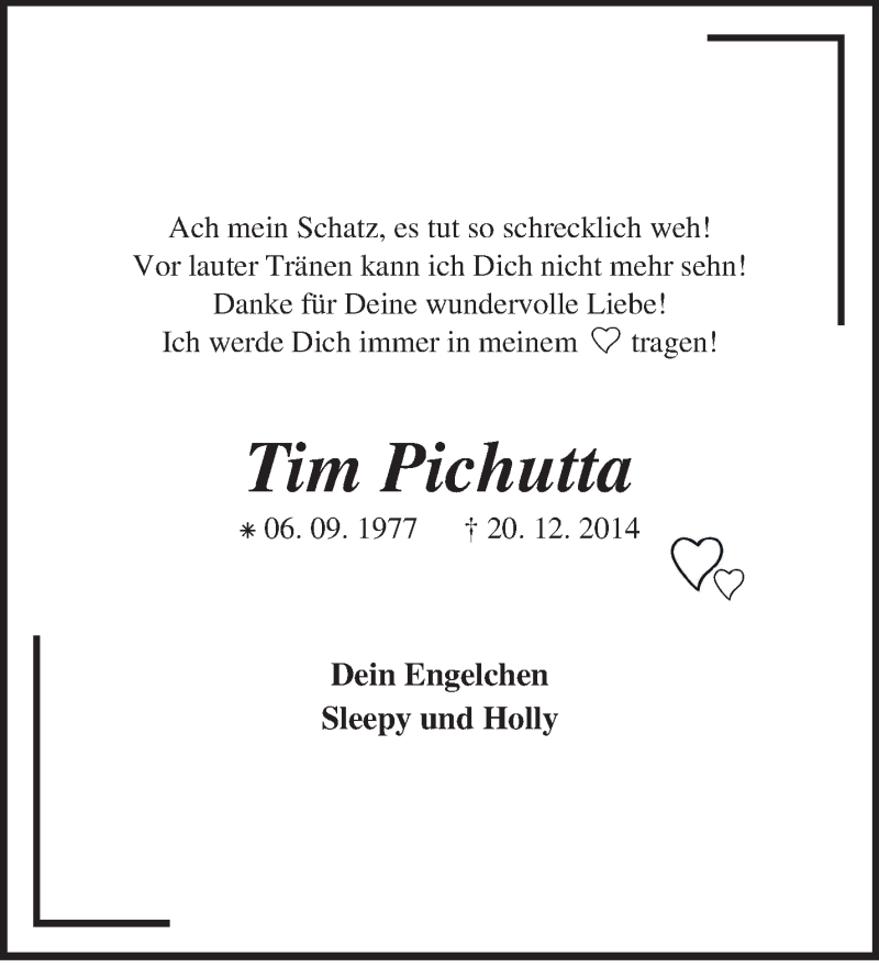  Traueranzeige für Tim Pichutta vom 03.01.2015 aus KRZ