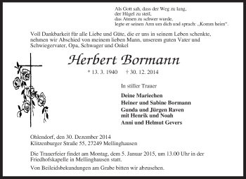 Traueranzeige von Herbert Bormann von KRZ