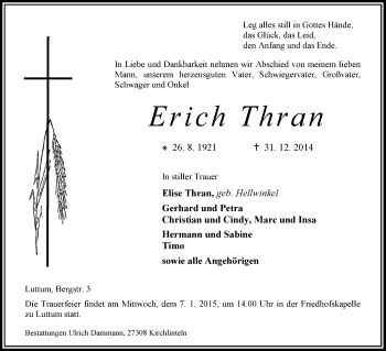 Traueranzeige von Erich Thran von KRZ