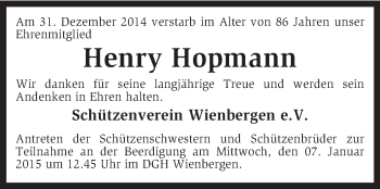 Traueranzeige von Henry Hopmann von KRZ