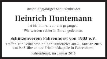 Traueranzeige von Heinrich Huntemann von KRZ