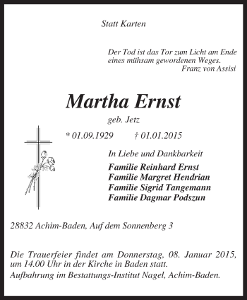 Traueranzeige von Martha Ernst von KRZ