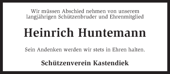 Traueranzeige von Heinrich Huntemann von KRZ