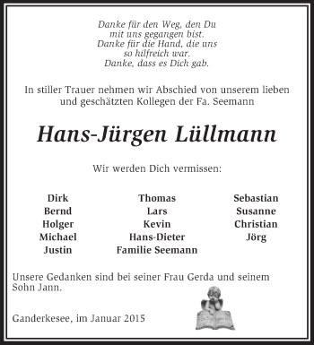 Traueranzeige von Hans-Jürgen Lüllmann von KRZ