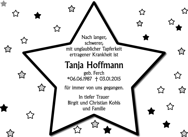  Traueranzeige für Tanja Hoffmann vom 06.01.2015 aus KRZ